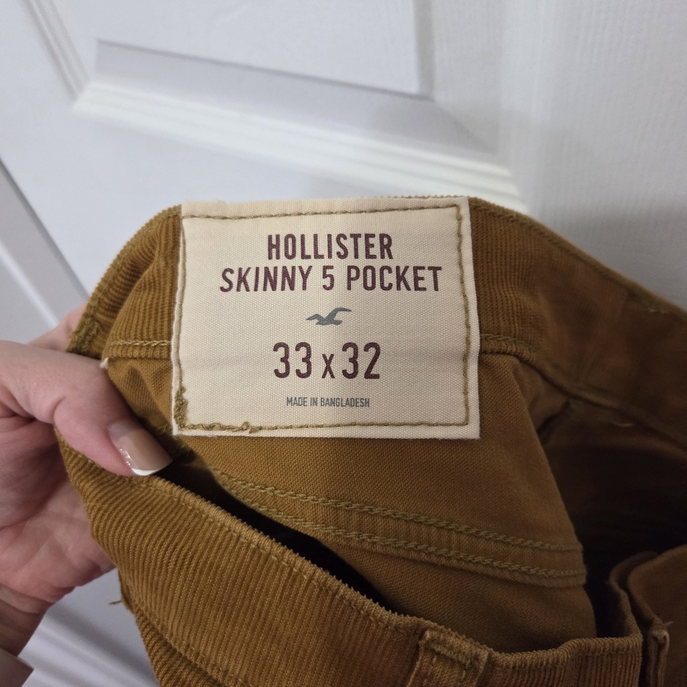 Hollister Men Skinny 5 Pocket Corduroy Pants Brown Tan 33 X 32 Y2K Mallcore - Picture 7 of 12